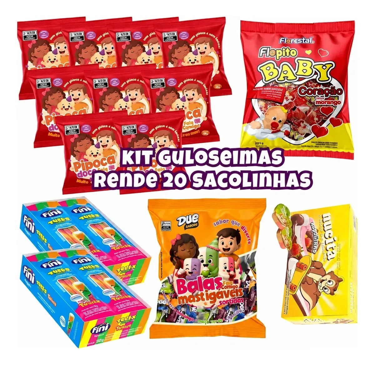 Kit 5 Guloseimas Rende 20 Sacolinhas Aniversário Infantil