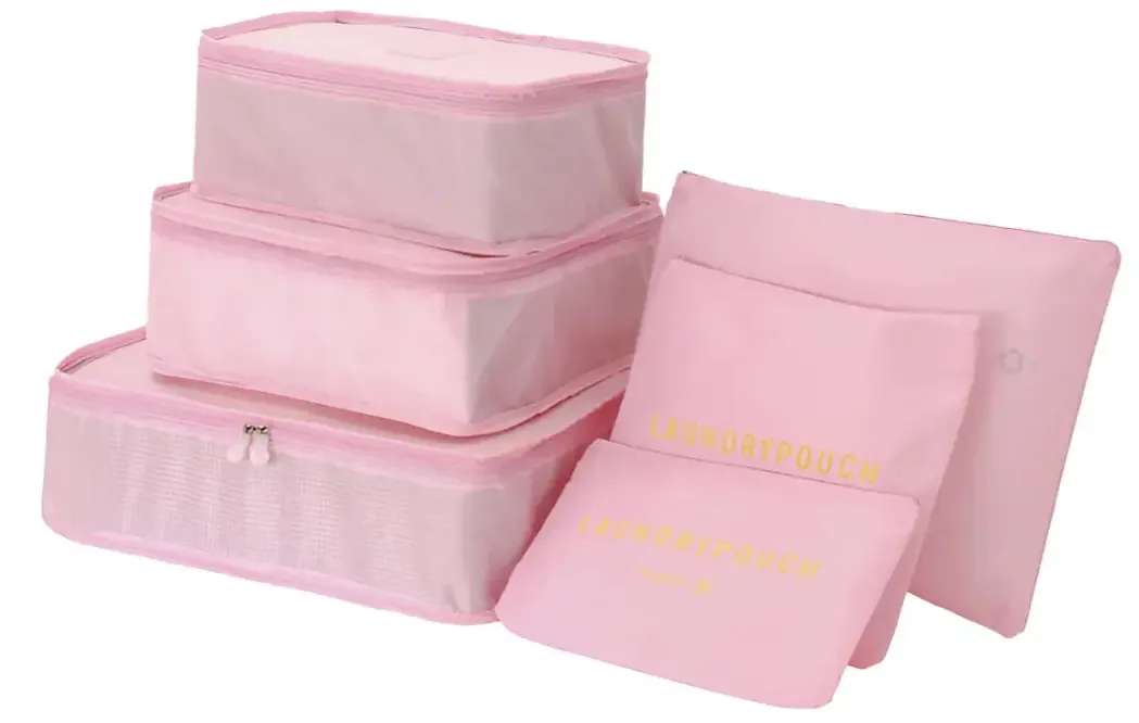 Kit Organizador Roupas Calçados Acessórios 6 Peças Para Mala Bolsa Viagem Trabalho Praia Passeio Marca Lemon Shark Cor Rosa Claro