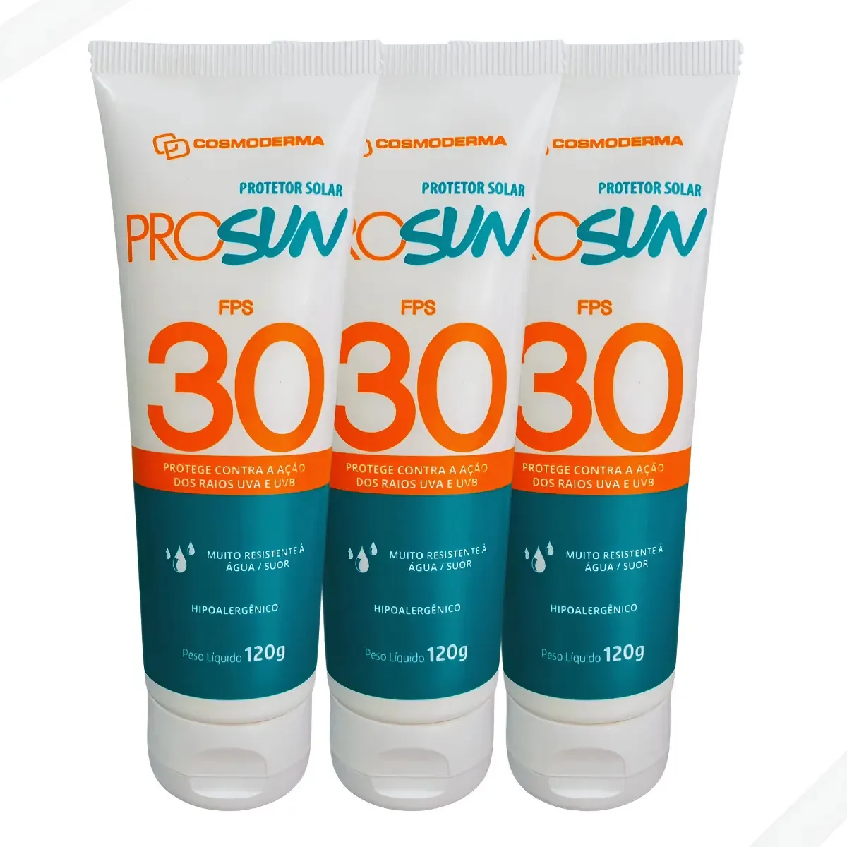 Kit 3 Protetores Solar Cosmoderma Pro Sun Fps 30 120g