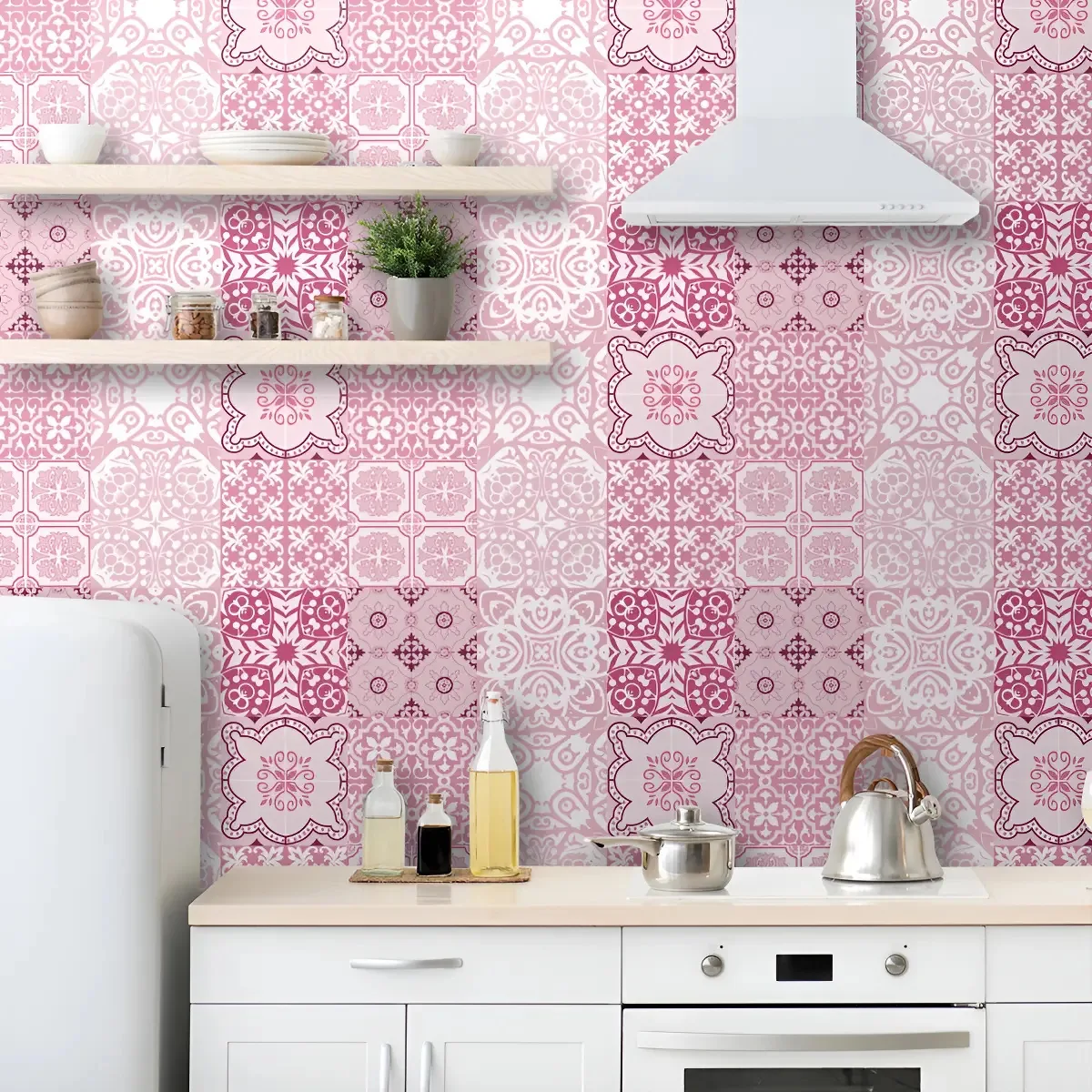 Adesivo Decorativo 3 Metros Papel Parede Azulejo Português Rosa Cozinha Banheiro Lavável