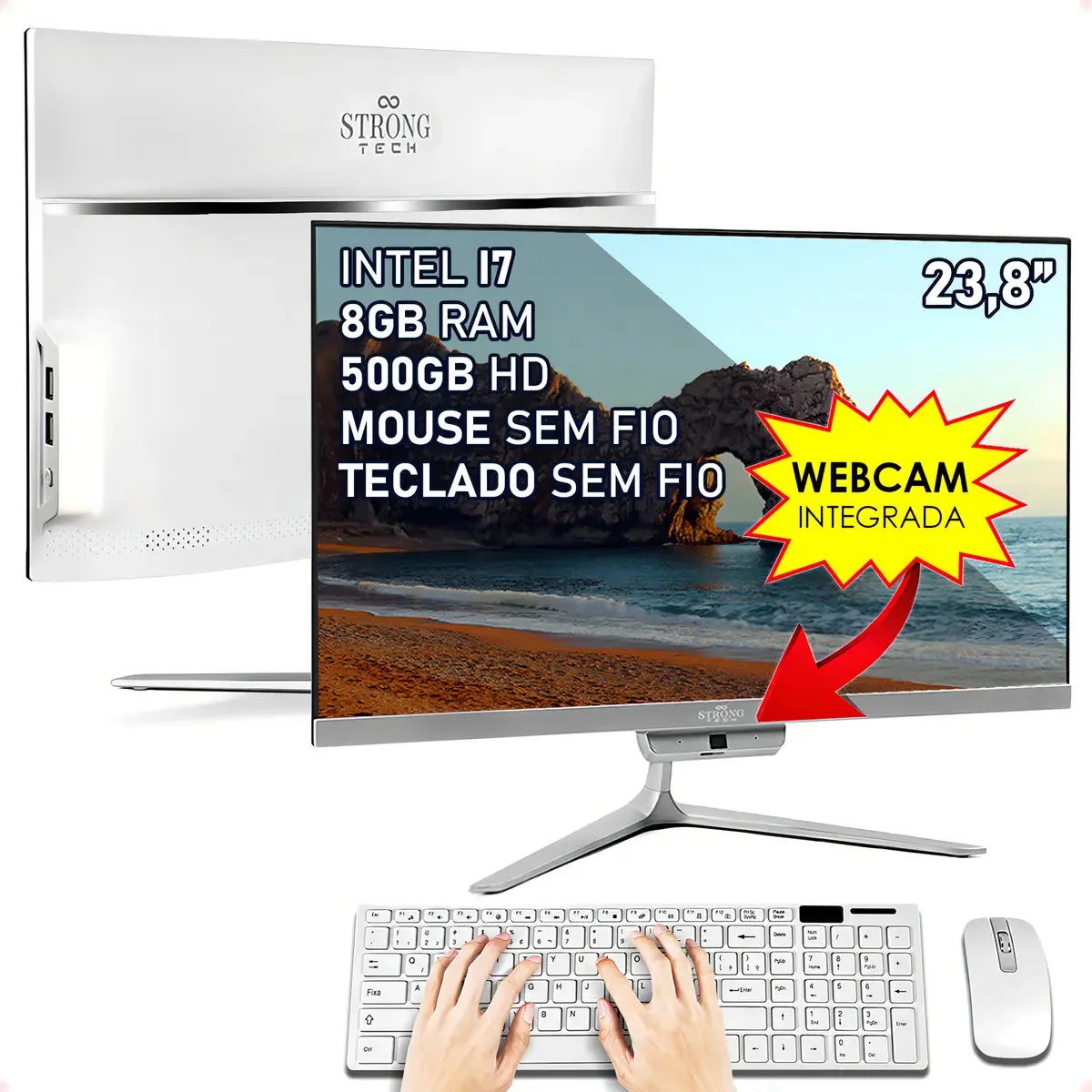 All In One Completo Intel I7 8gb Hd 500gb 23,8 Strong Tech Cor Prateado