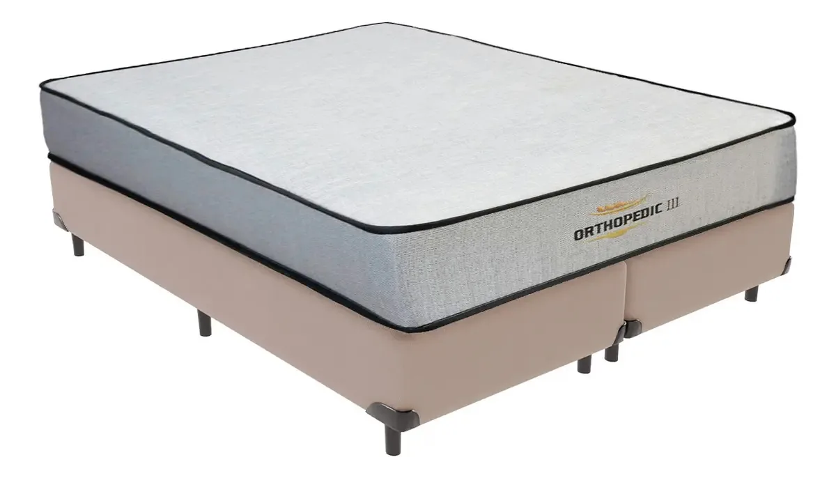 Cama Box King Bege E Colchão Orthopedic D33 Vstore