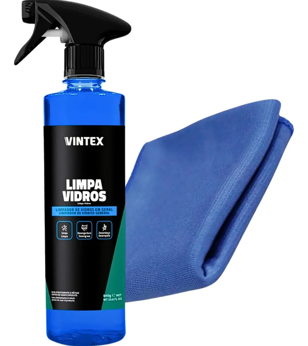 Pano Microfibra Para Vidros Secagem + Limpa Vidros Vonixx Cor Azul