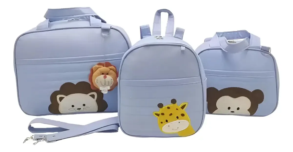 Bolsa Maternidade Bebê Kit 3 Safari Azul Impermeável