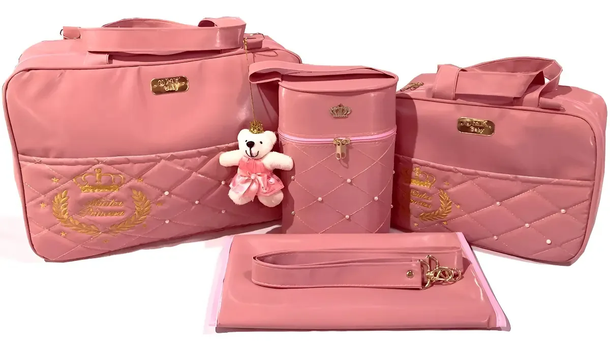 Bolsa Maternidade Bebê Kit 4 Trocador Rosa Impermeável