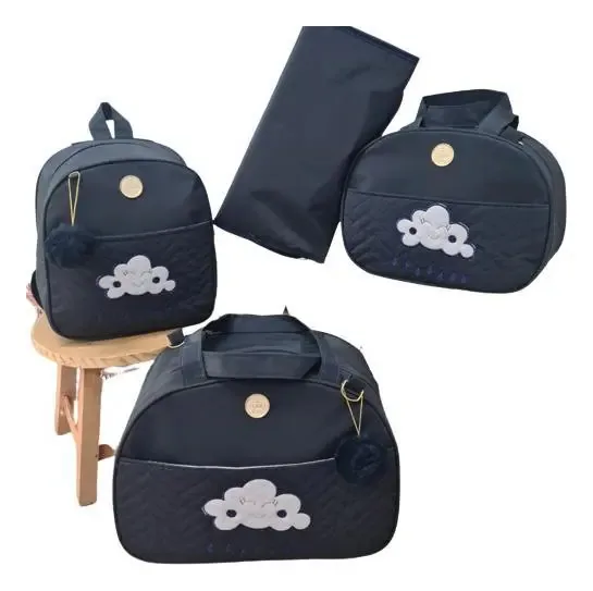 Bolsa Maternidade Bebê Kit 4 Peças Nuvem Preta Impermeável