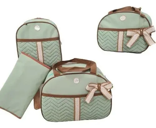 Bolsa Maternidade Bebê Kit 4peças Trocador Verde Impermeável