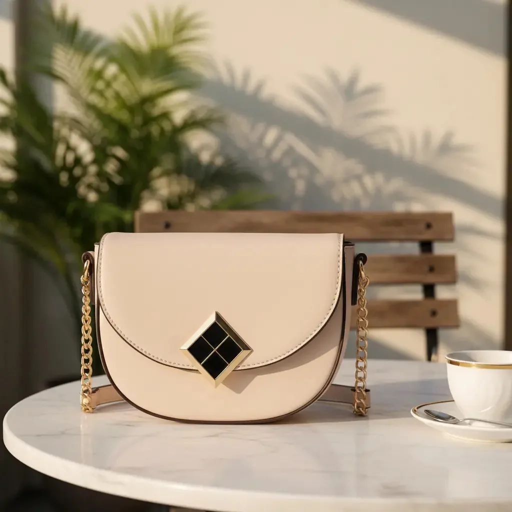 Bolsa Clutch Chenson Festa, Bege, com Alça Transversal e Ferragens Ouro