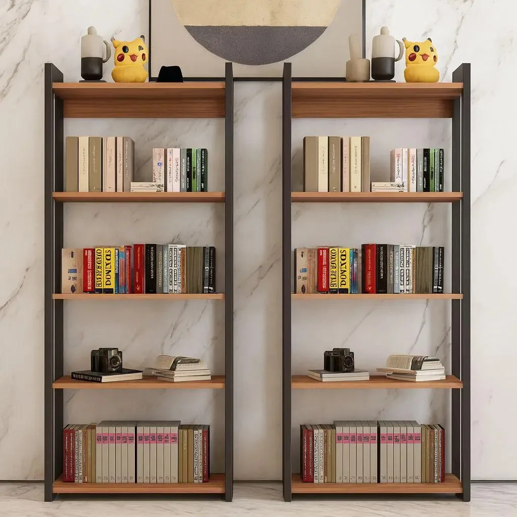 2 Estantes P/ Livros Moderno Duplo C/ Estrutura E Prateleira Mel