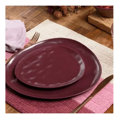 Prato Lanche Runas Marsala Cerâmica Texturizada
