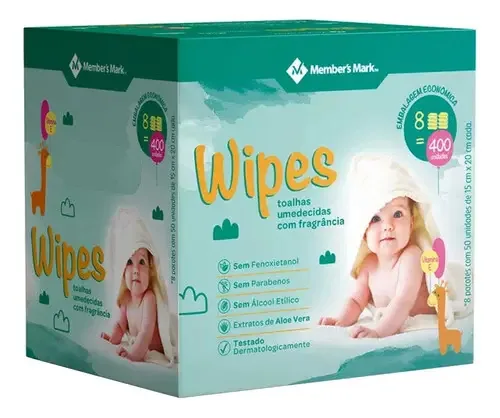 Toalhas Umedecidas Wipes 400 Lenços 8x50u Pack Econômico
