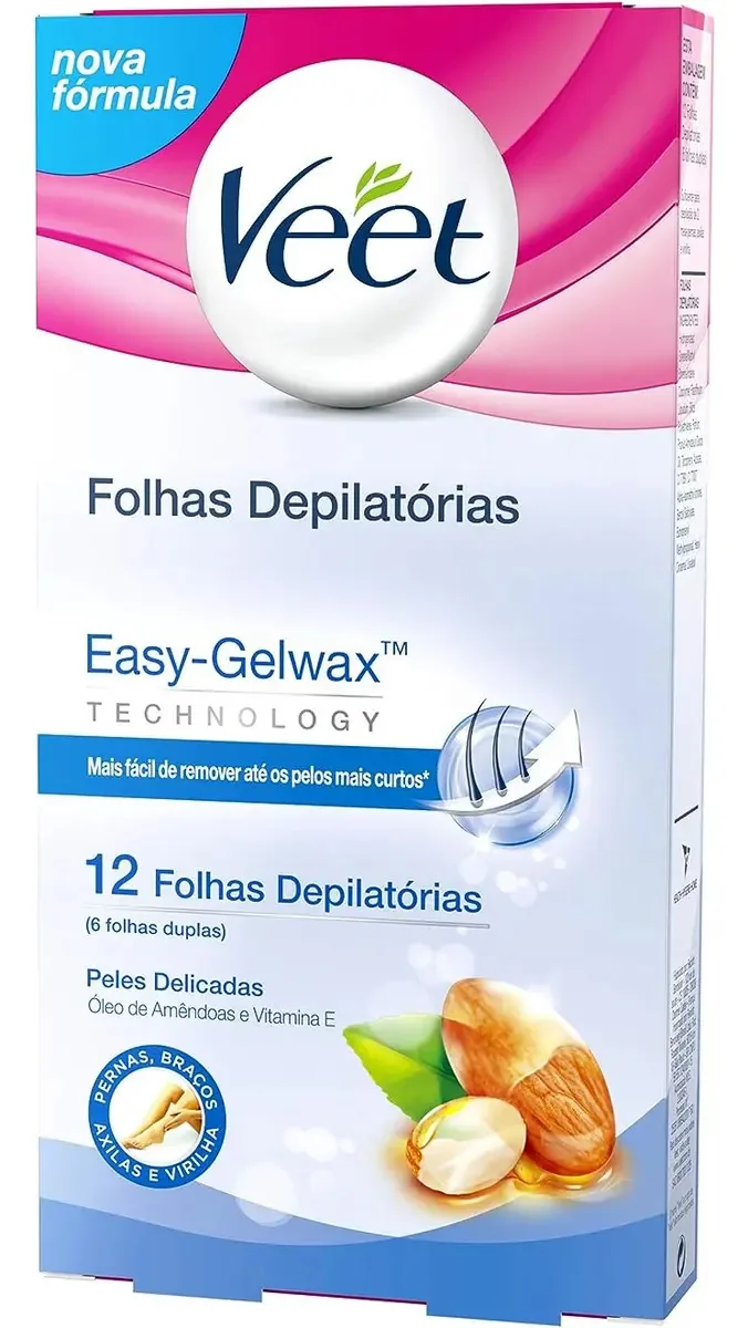Cera Fria Corporal Peles Delicadas 12 Folhas, Veet 12 Folhas