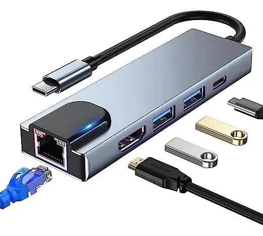 Hub Adaptador USB C 5-em-1 Kabewus, para Dispositivos com 4 Portas USB 2.0