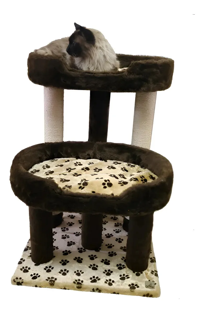 Arranhador Para Gatos Com 2 Camas E Almofadas Cor Marrom Com Patinhas