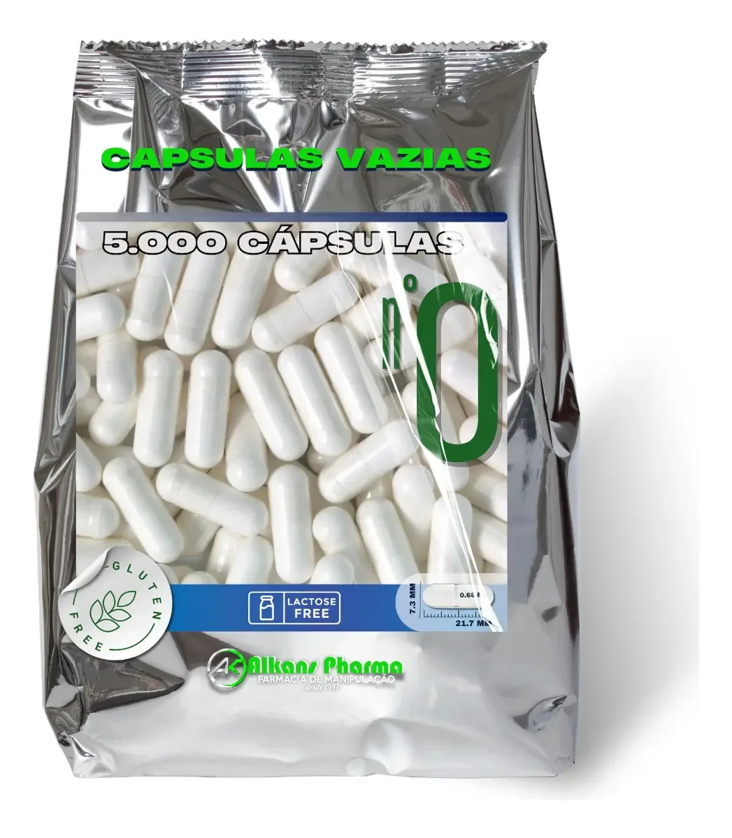 1.000 Cápsulas Gelatina Nº 0 (500mg) Tampa E Corpo Brancos Cor Incolor