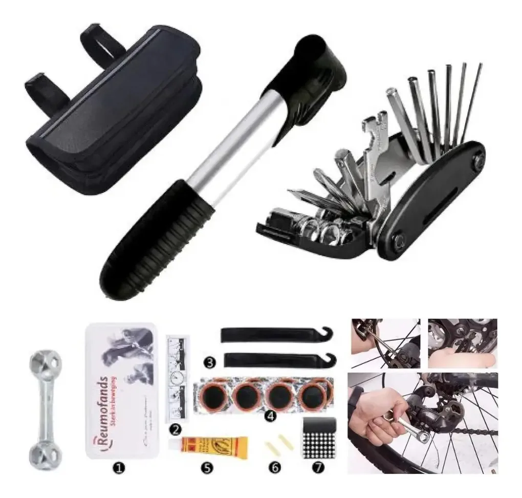 Bolsa Kit Ferramentas Bicicleta Completo Bomba Ar Remendo