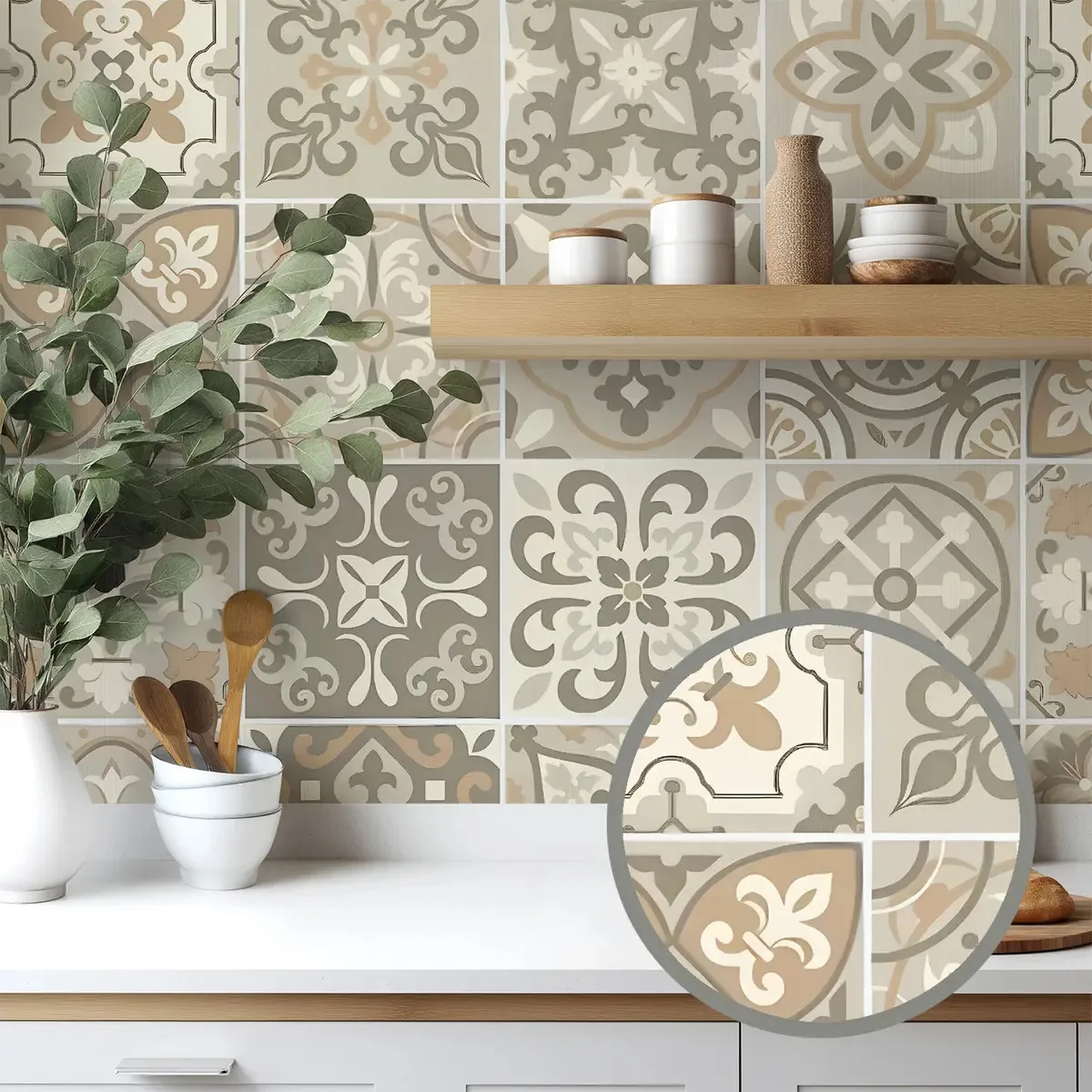 Adesivo Decorativo 5 Metros Papel Parede Azulejo Hidráulico Português Marrom Retrô Cozinha Lavável