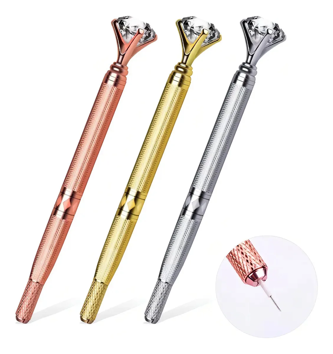 Caneta Tebori Diamante Com Estojo Para Lâminas Microblanding Cor Rosé