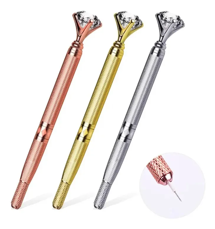 Caneta Tebori Diamante Com Estojo Para Lâminas Microblanding Cor Dourado