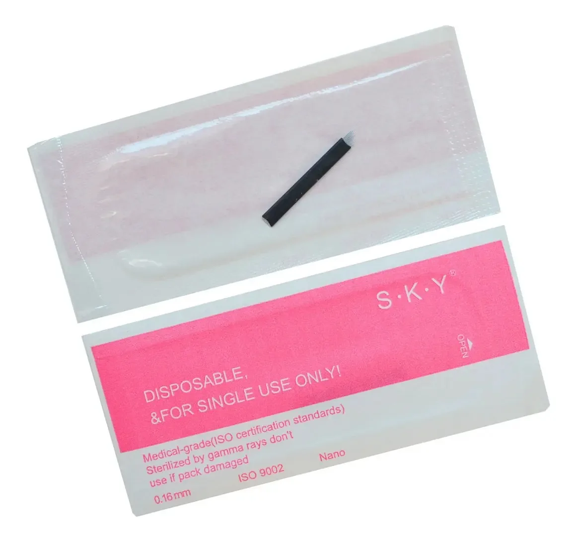 30 Lâminas Para Tebori 12 Flex Chanfrada Nano/fine 0,16mm