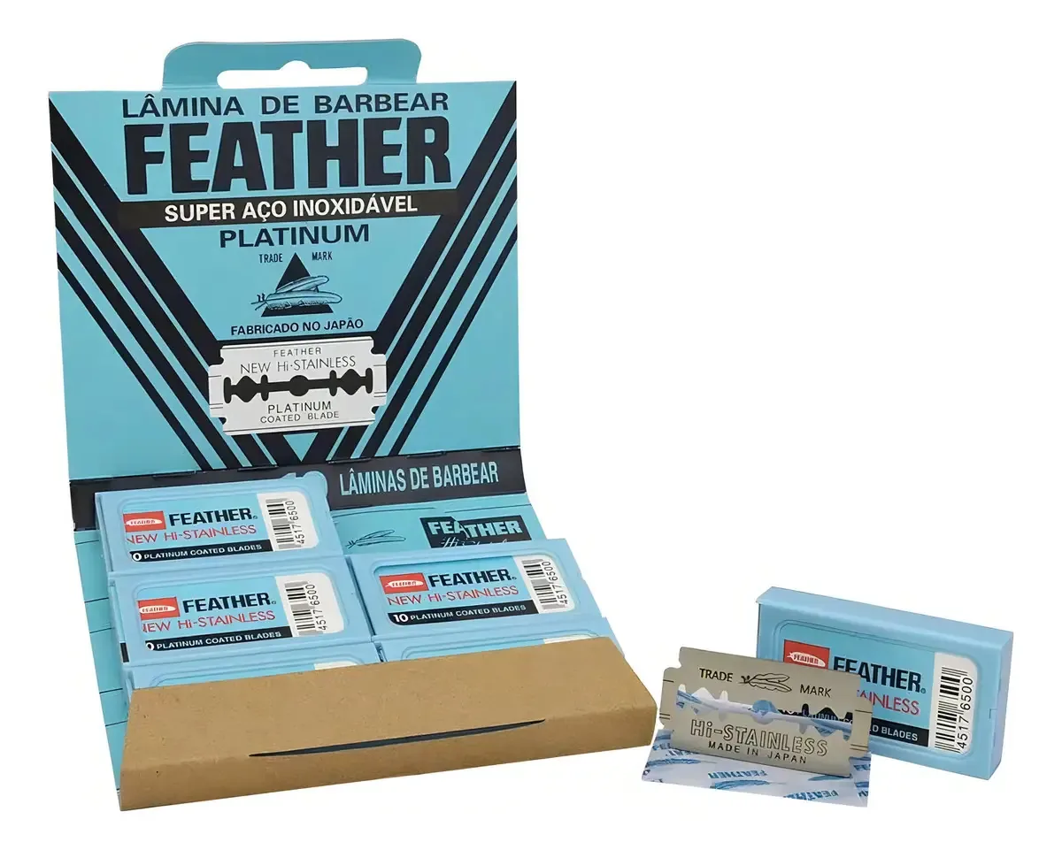 60 Lâminas Navalha Barbear Feather New Hi Stainless Platinum