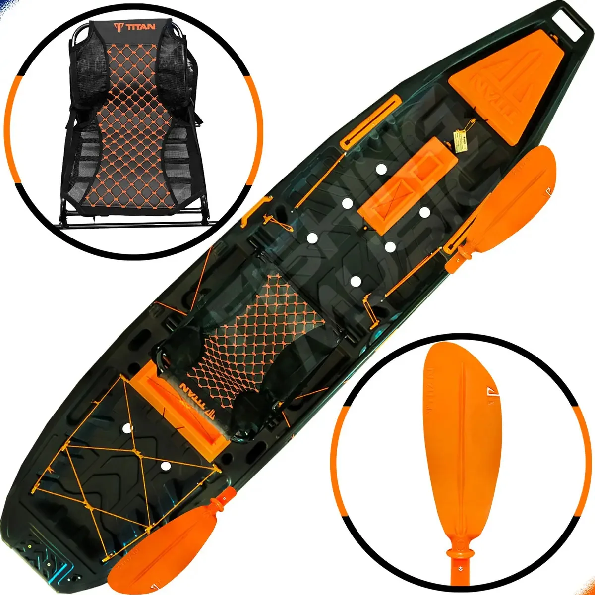 Caiaque De Pesca Ares Titan + Cadeira Confort E Remo Cor Mamba Negra