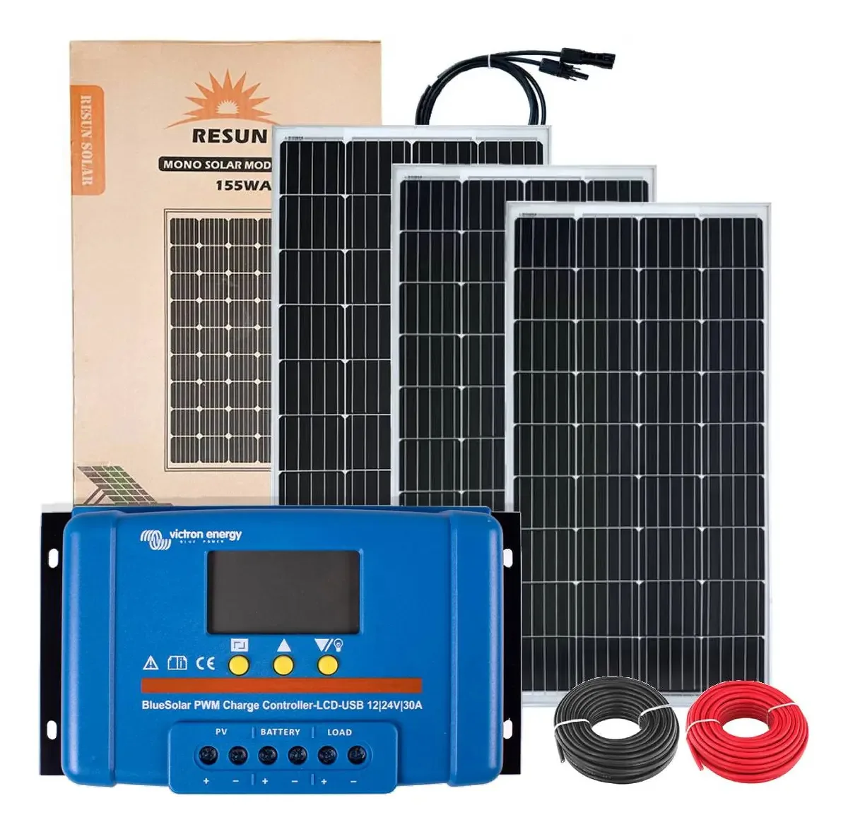 Kit Energia Solar 3 Un Placa Solar 12v Controlador 30a Cabos Cor Preto