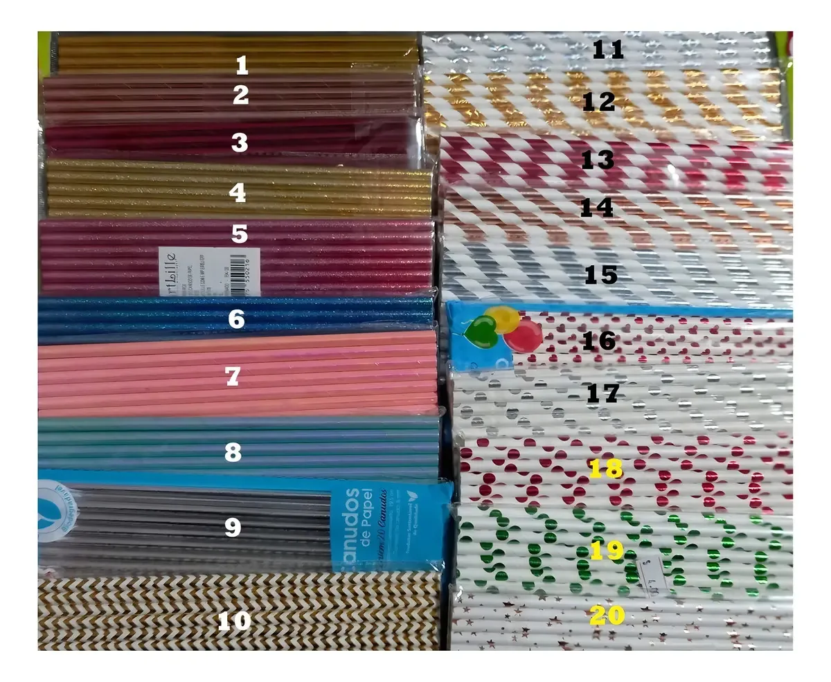 Canudo Papel Listras Metal Sortido C/20