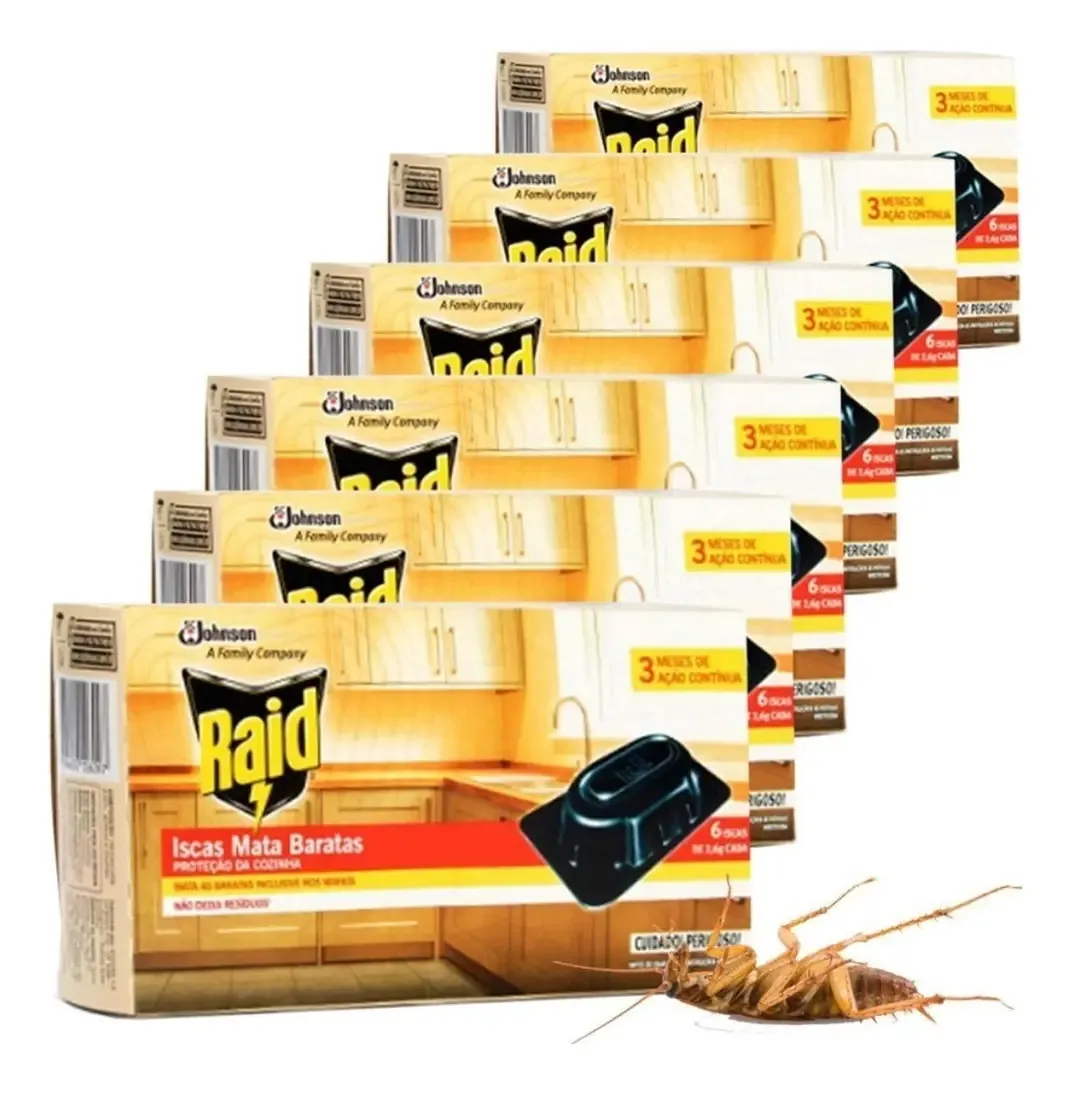Armadilha Mata Baratas Raid 6 Caixas Com 6 Iscas Cada Caixa