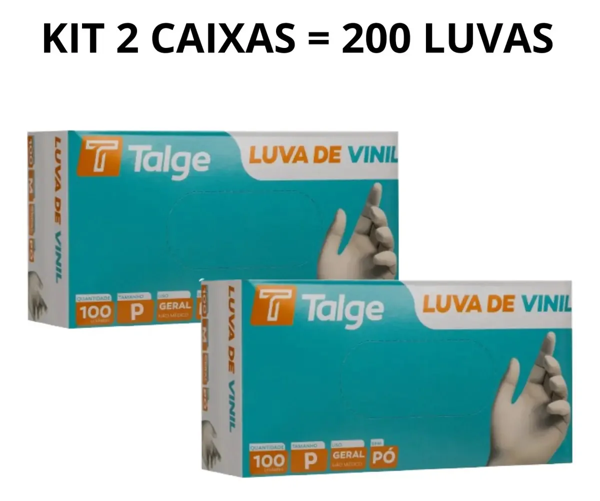 Kit 2 Caixas Luva Vinil Sem Pó E Com Pó 200 Unidades P M G Cor Transparente Tamanho M Sem Pó