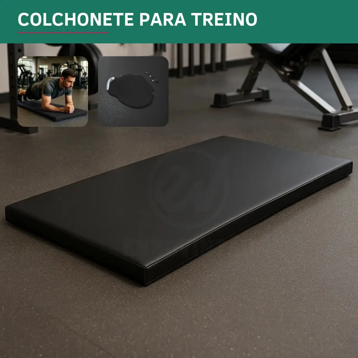 Colchonete Grande P/ Exercícios Academia 90x40cm Ginástica Funcional Abdominal Pilates Espuma Confortável Resistente Cor Preto