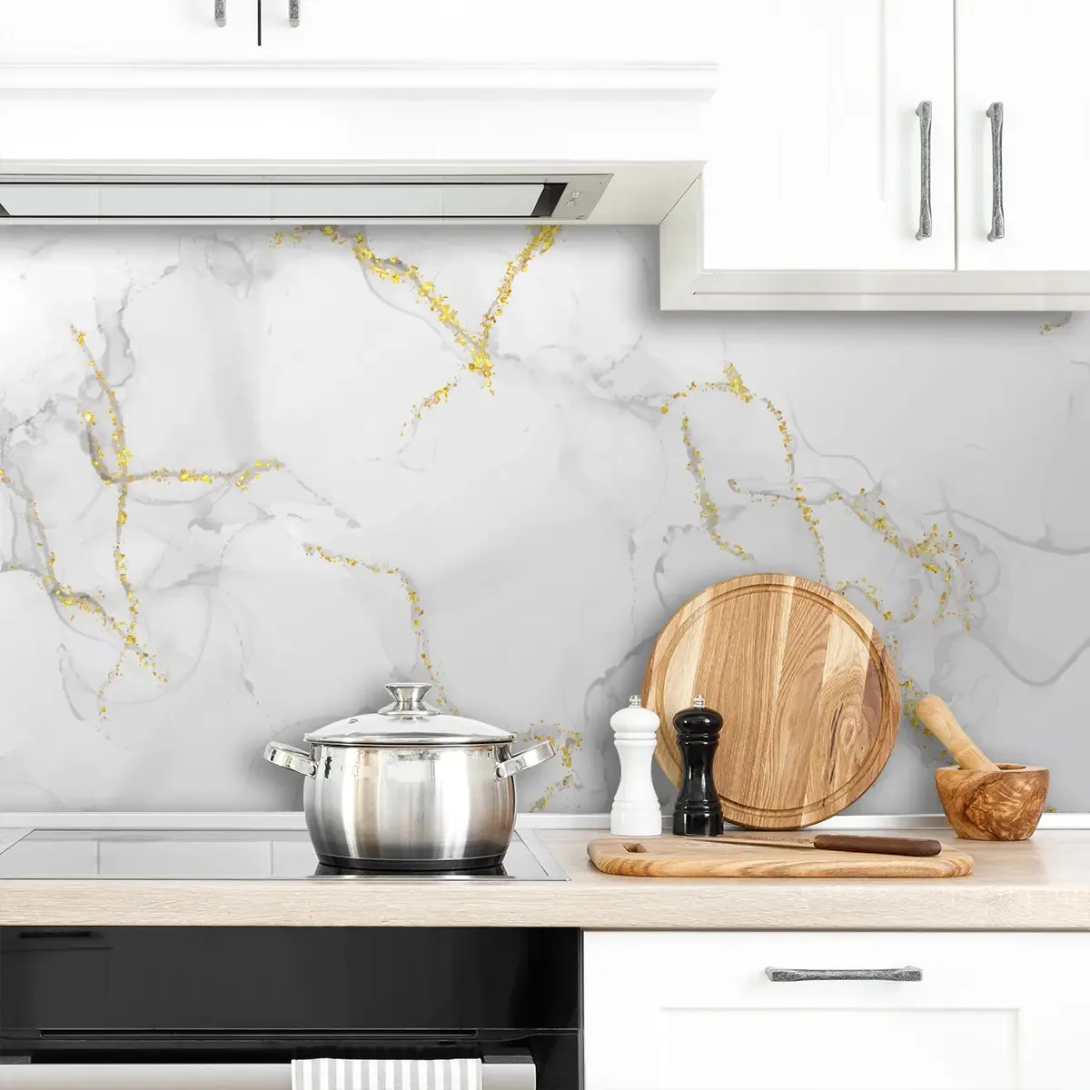 Adesivo Decorativo 3 Metros Papel Parede Mármore Dourado Cinza Carrara Cozinha Banheiro Lavável