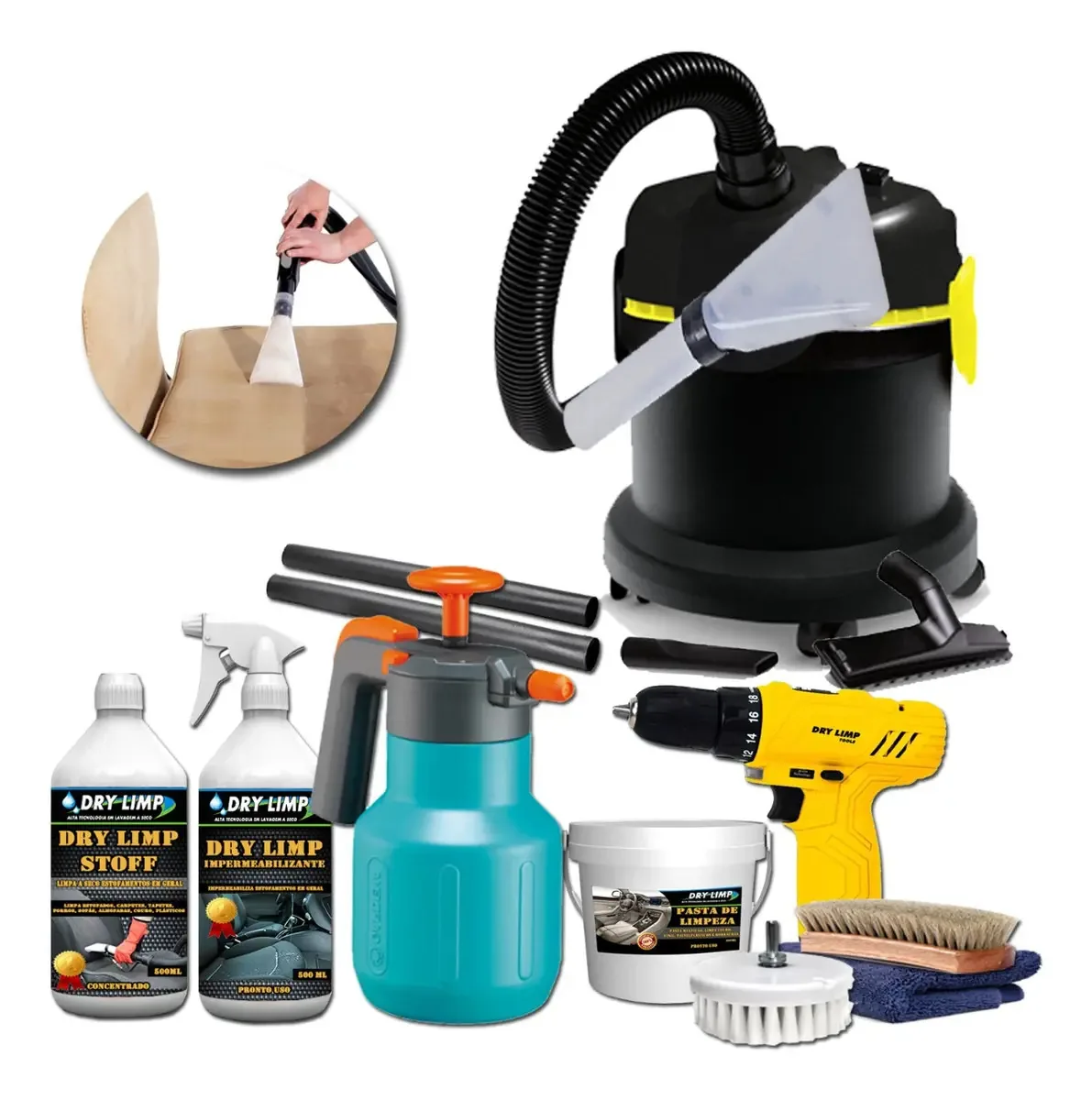 Kit Lavagem E Impermeabilização De Sofa Carro + Aspirador! Cor Preto