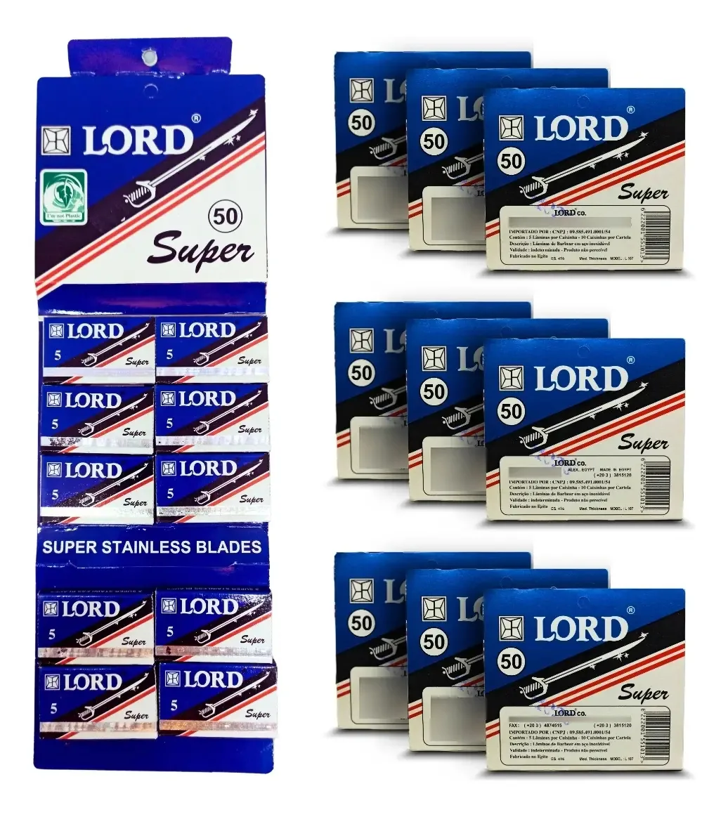 Kit 10 Cartelas De Lâminas De Barbearia Lord Super - 50 Unid.
