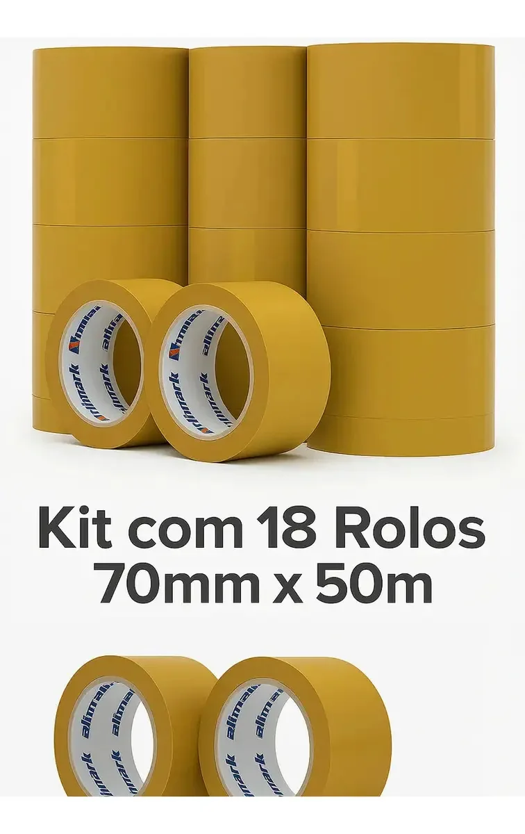 Kit 18 Fitas Adesivas Crepadas Marrom Lisa de 70mm x 50m Para Embalagem e Vedação