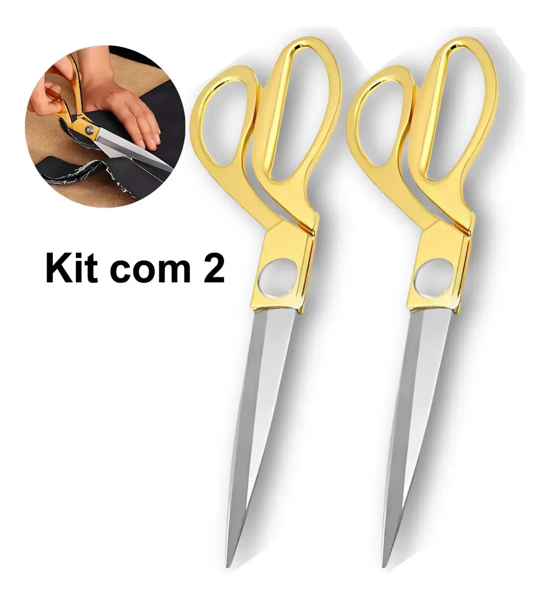 2 Tesoura De Costura Profissional Para Alfaiate Grande Kit 2 Tesouras Aço Inox Para Tecido Couro Borracha Aletronix