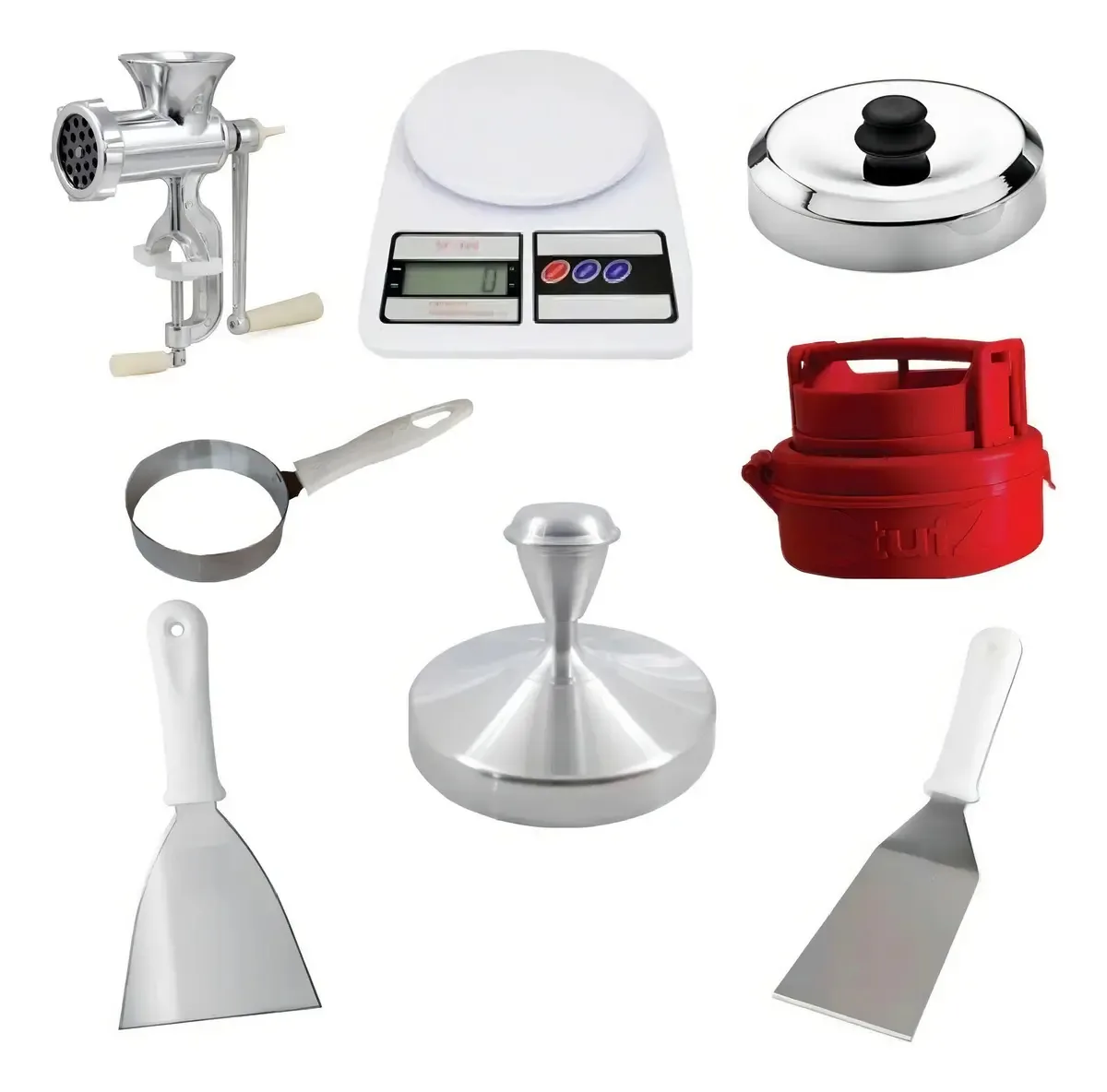 Kit Modelador Hambúrguer Alumínio 12cm + Acessórios