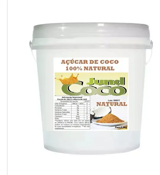 Adoçante Jundcoco Açúcar de Coco sem glúten balde 2.5 kg