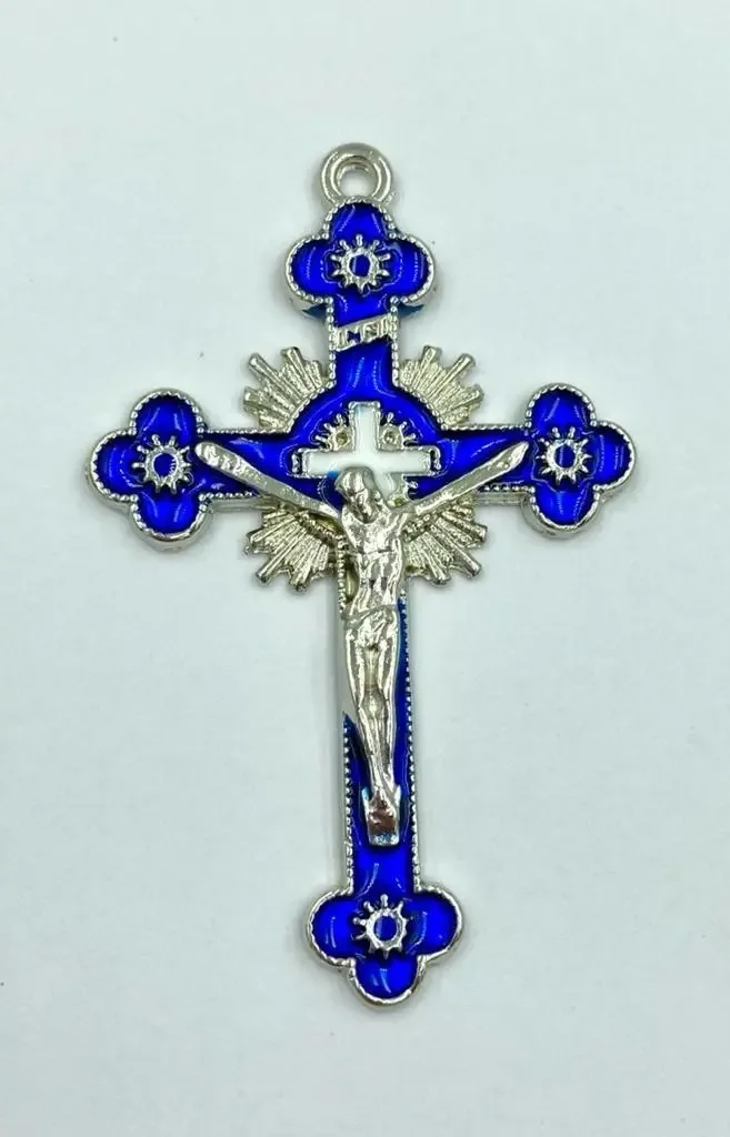 15 Crucifixos Resinado 5,2cm P/ Montagem De Terços Cor Niquel C/azul