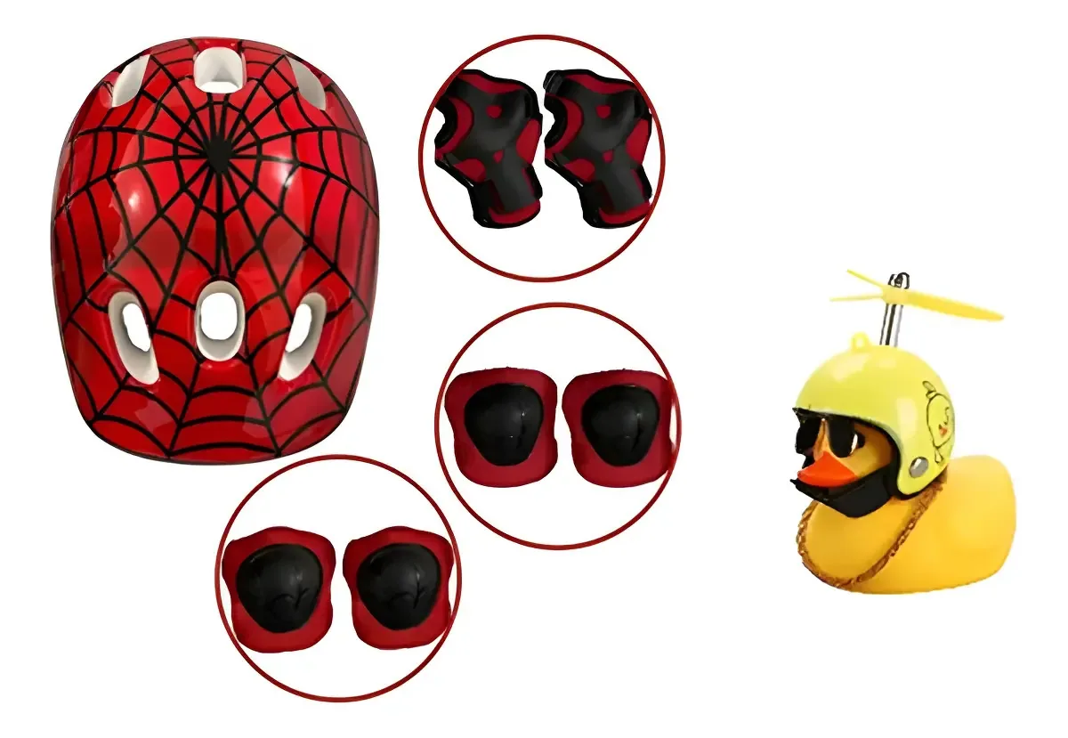 Kit Infantil Capacete Proteção Bicicleta Patins Skate Cores + Buzina Patinho Com Led