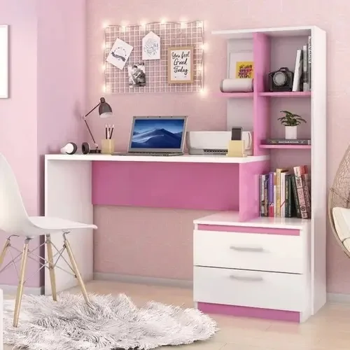 Escrivaninha Poli Poliman Cor Rosa/Branco