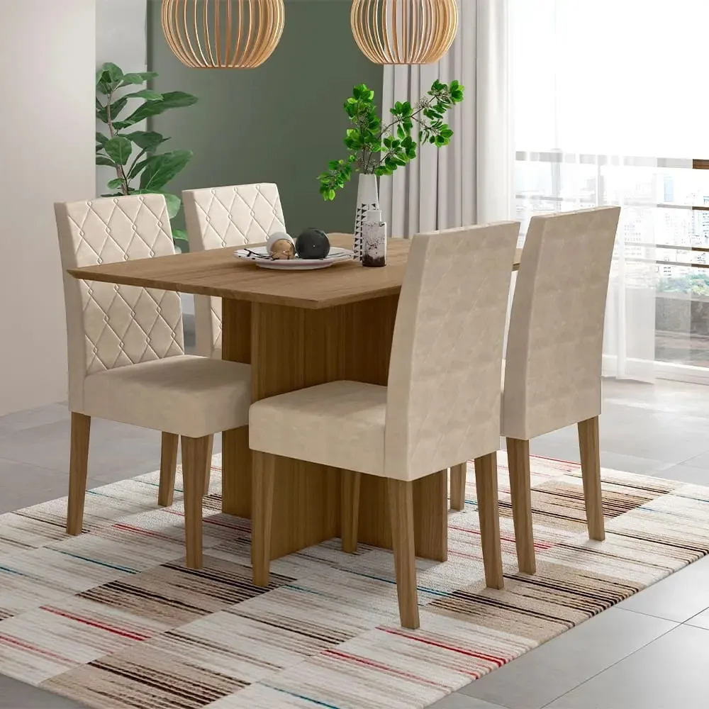Mesa De Jantar Retangular Poliman Helo Com 4 Cadeiras