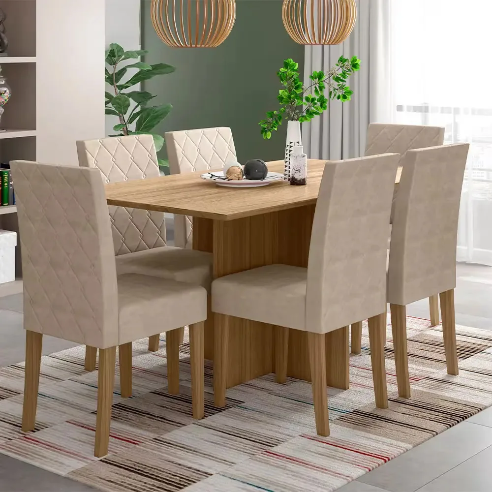 Mesa Jantar Helo 06 Cadeiras Revestidas Suede 160cm Poliman