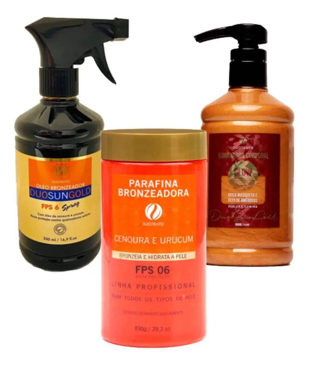 Kit Parafina De Cenoura + Óleo Bronzeador + Iluminador Corpo