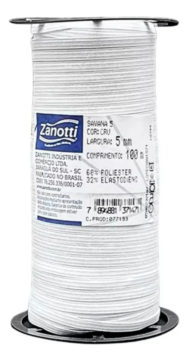 Cordão Elástico Zanotti Savana Branco 5mm 100m Poliéster