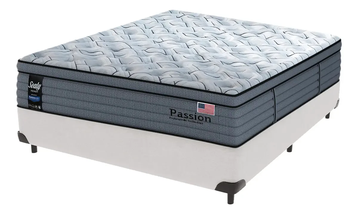 Cama Box Branca E Colchão Casal Passion Posturepedic Sealy