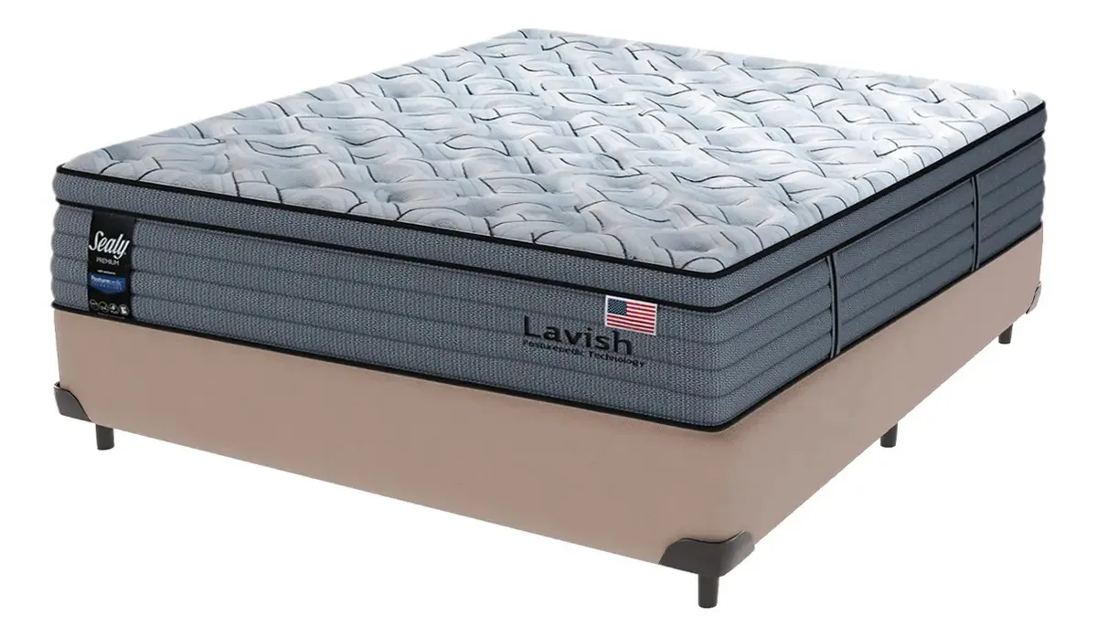 Cama Box Bege E Colchão Casal Lavish Molas Ensacadas Sealy