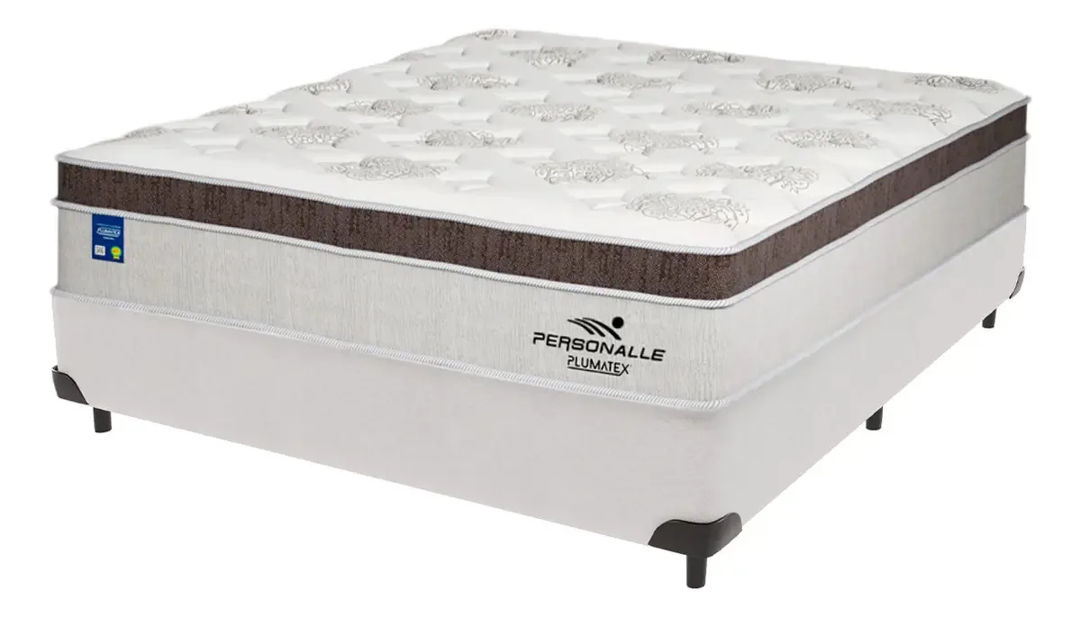 Cama Box Branca E Colchão Casal Personalle Molas Plumatex