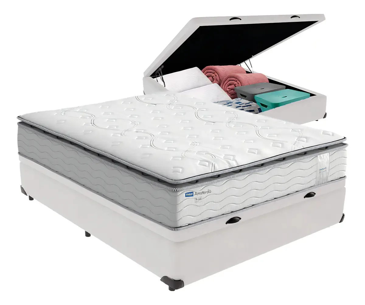 Cama Box Baú Casal E Colchão Molas Ensacadas Amsterdã Probel