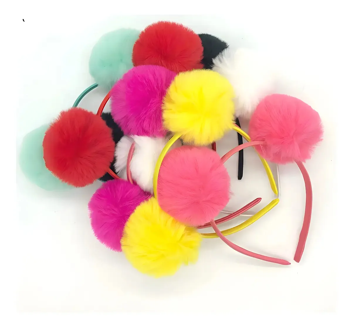 3 Tiaras De Pompom Encapadas Modelo Infantil Cores Cor Branco